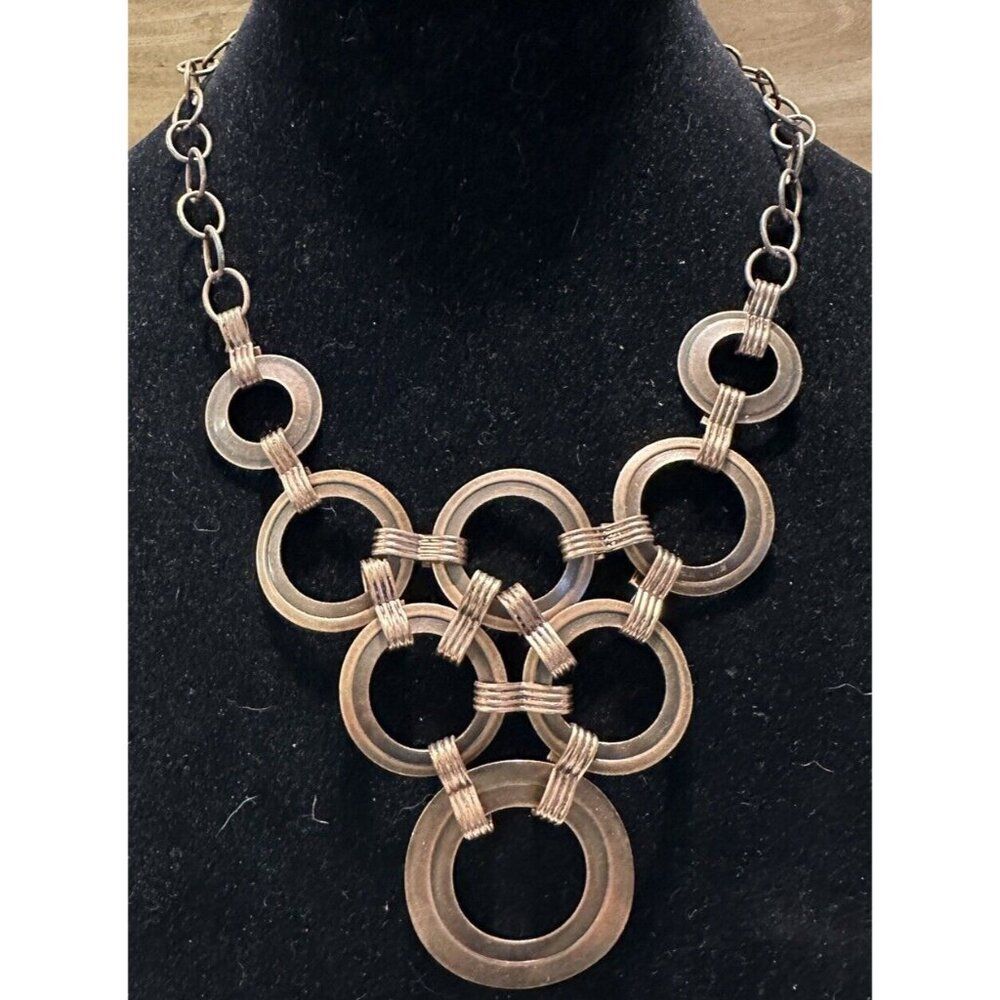 Copper Circle Bib Statement Necklace Brutalist Metal 19-22” Cosplay